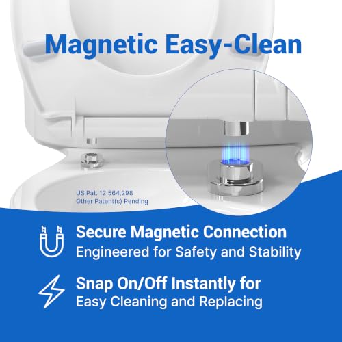 Plus Round Toilet Seat, Slow Close, Plastic, White | No-Slam, Magnetic Quick-Release Easy Clean, Easy Installation, SecureGrip Bumpers, Wobble-Free, Adjustable Fit - size: Round