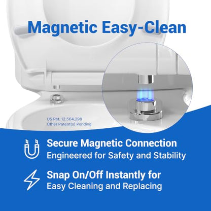 Plus Elongated Toilet Seat, Soft Close, White Plastic | No-Slam, Magnetic Quick-Release, Easy Clean, Easy Installation, SecureGrip Bumpers, Wobble-Free, Adjustable Fit - size: Elongated