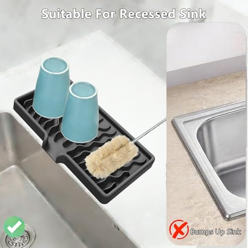 Dish Drying Mat, Silicone Dish Drying Mat for Kitchen Counter, Drainer Pad with Built-in Drain, Non-Slip, Heat Resistant Draining Pad (Gray, 10" x 5.5")