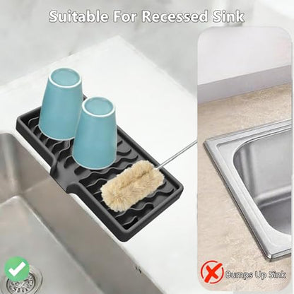 Dish Drying Mat, Silicone Dish Drying Mat for Kitchen Counter, Drainer Pad with Built-in Drain, Non-Slip, Heat Resistant Draining Pad (Gray, 10" x 5.5")