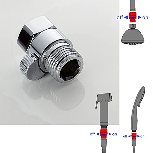 Shower Arm Holder for Handheld Shower Head, Adjustable Mount Bracket, G 1/2 3-Way Shower Arm Adapter with Swivel Ball,Universal Mount,Water stop valve - color: Water stop valve