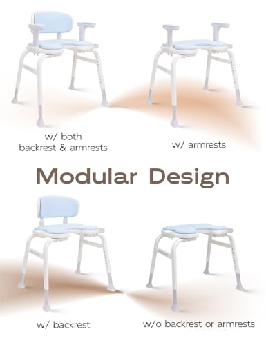U-Shaped Shower Chair, Modular Arms & Back, 300 lb, Blue | Soft EVA padding, adjustable height, non-slip feet, tool-free setup, and a warm home-friendly look - color: Blue