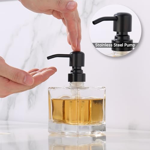Square Bathroom Soap Dispenser Black, 8.4 oz Glass Bottles with Stainless Steel Pump Cube Liquid Hand Soap Dispenser Kitchen - color: Black
