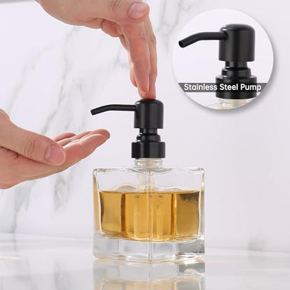 Square Bathroom Soap Dispenser Black, 8.4 oz Glass Bottles with Stainless Steel Pump Cube Liquid Hand Soap Dispenser Kitchen - color: Black