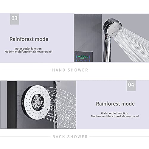 Led Shower Panel Tower System Digital Display Shower Column Thermostatic Shower Panel System, Shower System with Shower Head, Handheld Shower, Body Jets, Tub Spout,Black,Black - color: Black