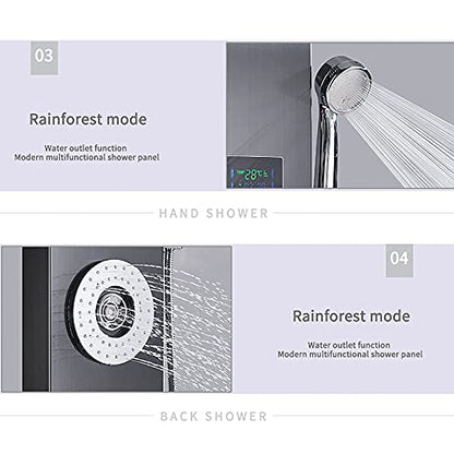 Led Shower Panel Tower System Digital Display Shower Column Thermostatic Shower Panel System, Shower System with Shower Head, Handheld Shower, Body Jets, Tub Spout,Black,Black - color: Black
