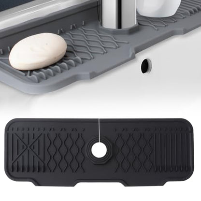 Kitchen Silicone Sink Faucet Mat, 2026 New Foldable Faucet Mat for Kitchen Sink, Multi-Functional Silicone Faucet Guard, Quick Drying Splash Guard ＆ Draining Mats (Black, 17x5.9 Inch) - color: Black
