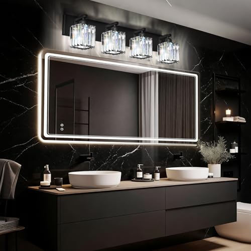 Black Crystal Bathroom Vanity Light, 4-Light Modern Bathroom Lighting Fixtures Over Mirror, Matte Black Wall Sconce Light Fixtures with Square Shade - color: Black-Square Shade, size: 4-LIGHT