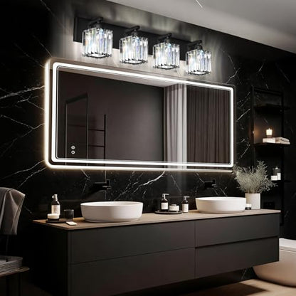 Black Crystal Bathroom Vanity Light, 4-Light Modern Bathroom Lighting Fixtures Over Mirror, Matte Black Wall Sconce Light Fixtures with Square Shade - color: Black-Square Shade, size: 4-LIGHT