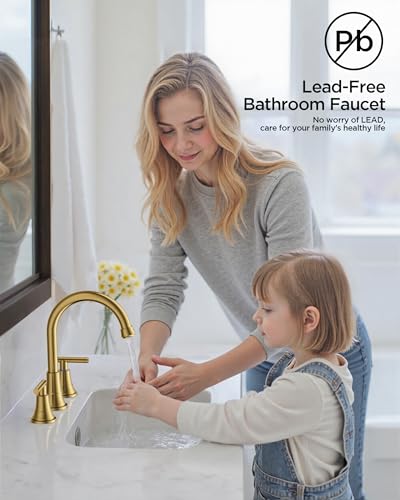 FORIOUS Gold Bathroom facuet 3 Hole, 8 Inch Wide Gold Vanity Faucet 3 Holes | 8 Inch Widespread Bathroom Faucet 3 hole Vanity and 4 Inch Bathroom Faucet Centerset 2 Hole for B2B Commercial, Spare Aerator - color: Brushed Gold, style: Modern