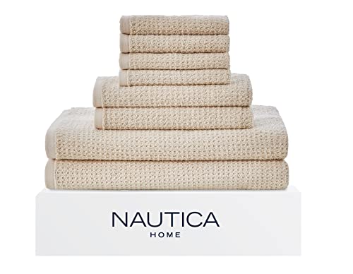 Nautica – Bathroom Towels, Soft Waffle Texture Washcloth, Bath & Hand Towels, Quick Dry & Highly Absorbent Cotton, Set of 8, College Dorm Room Essentials (Oasis Beige) - color: Oasis Beige, size: 8 Piece