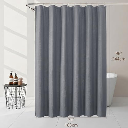 Extra Long Grey Shower Curtain 96 Inch Long 1 Piece, Waffle Embossed Textured Fabric Shower Curtain for Bathroom Large Hotel, Water Resistant, Machine Washable, 72Wx96L Inches - color: Grey, size: 72"W x 96"L (Pack of 1)