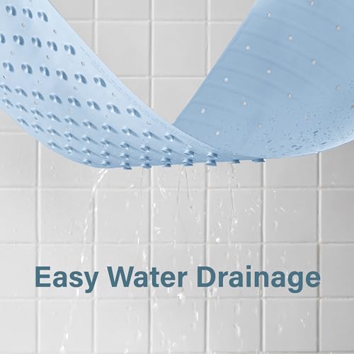 Extra Long Rubber Bathtub Mat, Non-Slip Shower Tub Mat, 39x16 Inch, Bath Tub Floor Mat with Suction Cups and Drainage Holes, Light Blue - color: Light Blue