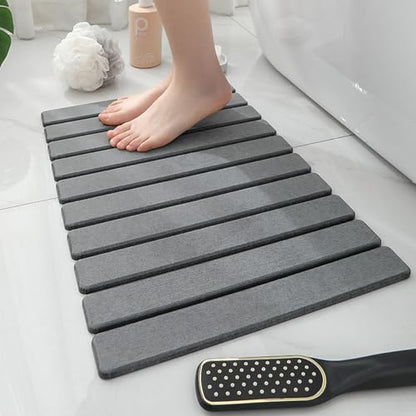 Diatomaceous Earth Bath Mat, Foldable Stone Bath Mat, 23.6 x 15.5 Inch Absorbent, Quick Drying, Diatomaceous Earth Stone Mats for Bathroom, Easy Store, Easy Clean - color: Grey 2pck
