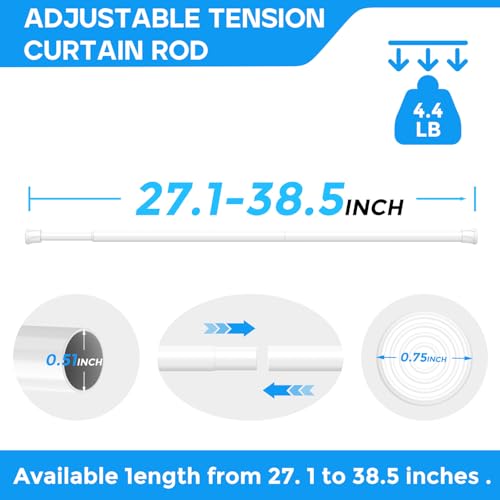 Spring Tension Curtain Rod 28-38 Inch, 2 Pack Tension Rods, White | No Drill, PVC Anti-Slip Caps, Rust Resistant, Stylish, Cost Effective, Fits Window Kitchen Curtain Doorway Bathroom Closet - color: White, size: 28-38 inch-2Pack