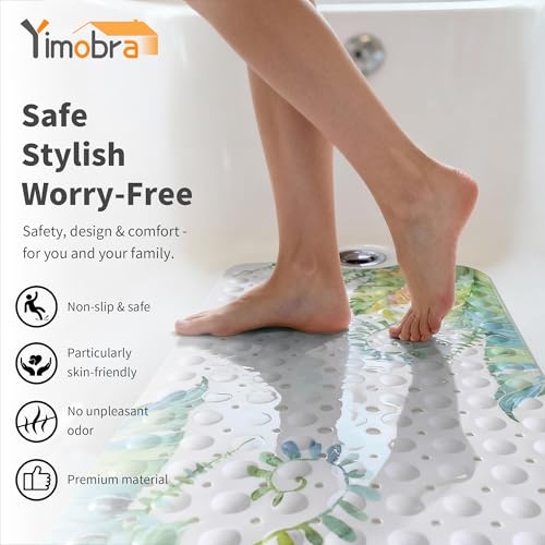 Yimobra Non Slip Bathtub Mat 40 x 16 Inch, Extra Long Shower Mat with Drain Holes, Machine Washable Baby Bath Mats, Strong Suction Cups for Bathroom Floor, Banana - color: Banana