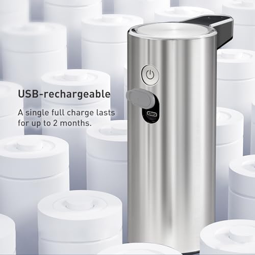 EKO Aroma Touchless Automatic Soap Dispenser for Kitchen and Bathroom, Liquid Hand Soap Dispenser, Water-Resistant and Rechargeable, 9 fl oz (Stainless) - color: Stainless Steel, size: 9 oz (Standard Rechargeable)