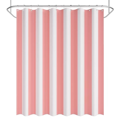 AmazerBath Pink Vertical Stripes Shower Curtain, Cute Pink Stripe Bathroom Shower Curtain with 12 Shower Curtain Hooks, Rustic Fabric Pink and White, 72x72 Inches - color: A- Pink Vertical Stripes+12 Metal Hooks, size: 72"W x 72"L (Pack of 1)