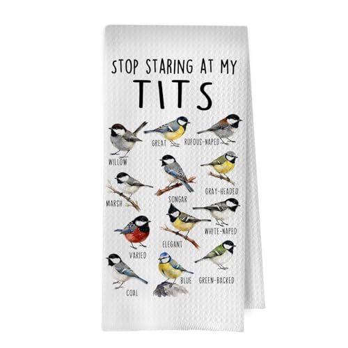 Birds Gifts Kitchen Towels - Funny Birdwatching Graphic Decorative Waffle Dish Towels, Humor Tit Birds Hand Towel, Birds Tea Towel, 16x24 Inch - color: Birdwatching-03