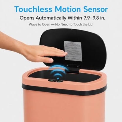 13 Gallon Kitchen Trash Can with Lid,Automatic Touchless Garbage Can for Kitchen,PP Plastic Motion Sensor Trash Can,Tall Large-Capacity Trash Bin,Hands-Free Smart Waste Bin for Home - color: Light Salmon