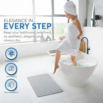 Stone Bath Mat Quick Drying Diatomaceous Earth Bath Mat Non Slip Shower Mat Super Absorbent Stone Bath Mats for Bathroom, Floor, Kitchen Counter, Easy to Clean (23.6” X 15.3”, Light Gray) - color: Light Grey