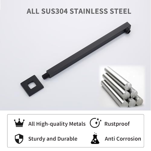 Shower Head Extension Arm Black Shower Arm 16 Inch【SUS304 Stainless Steel】 Matte Black Shower Extension Rain Shower Head Extender With Flange Replacement Wall Mount Square, SA1-BK - color: Matte Black