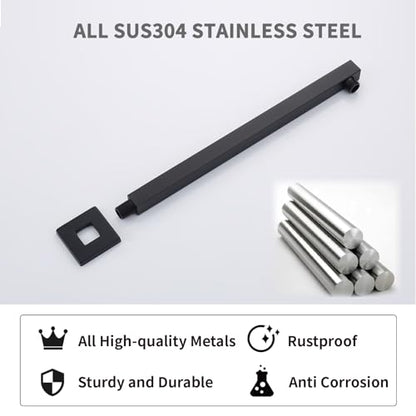 Shower Head Extension Arm Black Shower Arm 16 Inch【SUS304 Stainless Steel】 Matte Black Shower Extension Rain Shower Head Extender With Flange Replacement Wall Mount Square, SA1-BK - color: Matte Black