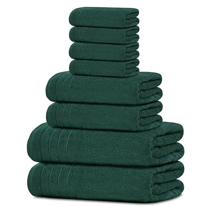 8 Piece Towel Set, 2 XL Bath, 2 Hand, 4 Washcloth, Hunter Green | 100% Cotton, Lighter Weight, Quicker to Dry, Super Absorbent, Perfect for Bathroom - color: Hunter Green