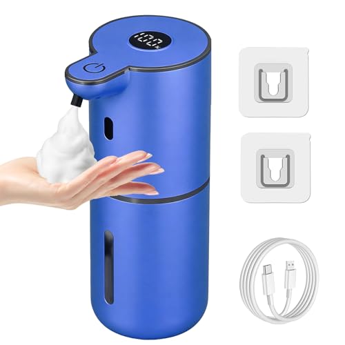 OHIFAST Automatic Foaming Soap Dispenser Touchless, USB Rechargeable Smart Hand Soap Dispenser, 6-Level Adjustable, 12.8oz/380mL Wall Mounted for Bathroom Kitchen Dish Soap-Blue - color: Blue, style: Foam
