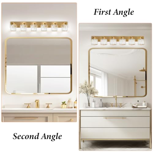 Gold Crystal Bathroom Vanity Light, 6-Light Modern Bathroom Lighting Fixtures Over Mirror,Chrome Wall Sconce Light Fixtures with Square Shade - color: Gold-Square Shade, size: 6-LIGHT