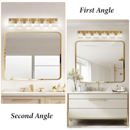Gold Crystal Bathroom Vanity Light, 6-Light Modern Bathroom Lighting Fixtures Over Mirror,Chrome Wall Sconce Light Fixtures with Square Shade - color: Gold-Square Shade, size: 6-LIGHT