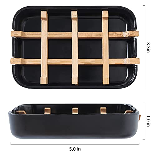 Soap Dishes for Bar Soap,2 Pack Environmentally-Friendly Bathroom Soap Dishes (Removable),2Pcs/Set Bamboo Soap Dishes Holder,Black - color: 2pcs-black