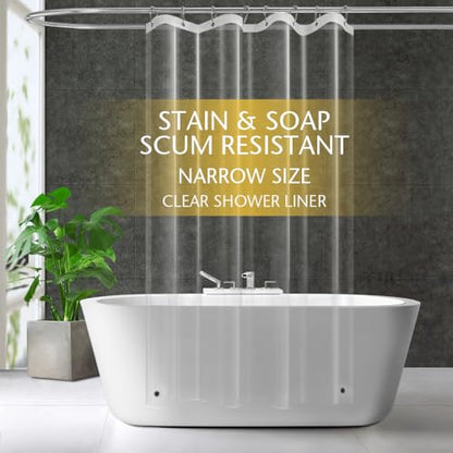 ZEMAHOME Narrow Size Clear Plastic Shower Curtain Liner, 48x72 Inch Thin Lightweight Transparent Plastic Bathroom Shower Showroom Inner Curtain with Rustproof Metal Grommet Holes and Weighted Magnets - color: A01-clear, size: 48"W x 72"L (Pack of 1)
