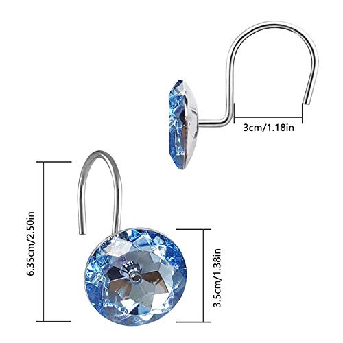 12 Pcs Bling Rhinestones Shower Curtain Hooks Bathroom Rolling Hooks - color: Blue