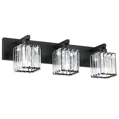Aipsun Black Vanity Light Bathroom Lighting Fixtures 3 Light Crystal Modern Bathroom Vanity Light (Exclude Bulb) - color: Black, size: 23 inch