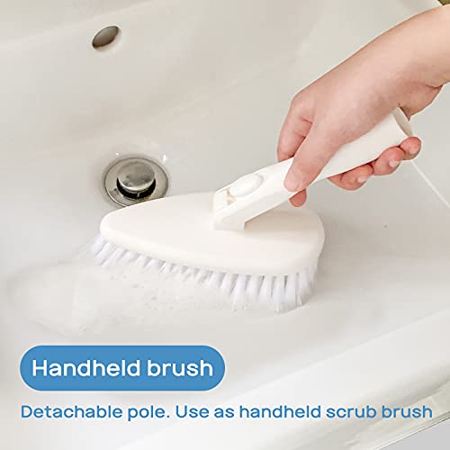 Qaestfy Shower Scrubber Cleaning Brush Combo Bath Tub Tile Cleaner Scrubber Brush with 51'' Adjustable Long Handle Scrub Brush for Bathroom Shower Bathtub Wall Mop Cleaning Scrubbing - color: White