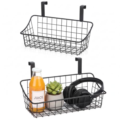 LeleCAT Over Cabinet Door Basket with hook Grid Storage Basket, Kitchen Storage Organizer,Over Cabinet Door Organizer,Hanging it behind a door or on a railing, Small, BLack,2 Pack - color: Black, size: 2 pack