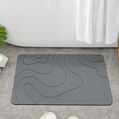 Matmend Bath Mat, Stone Bath Mat Diatomaceous Earth Quick Drying Non-Slip Shower Mats, Water Absorbing Rug Outside Shower, Diatomaceous Earth Stone Material (Grey) - color: Grey
