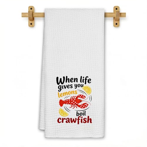 Funny Lobster Kitchen Towels, Seafood Boil Party Supplies, Coastal Crawfish Dish Tea Towels for Kitchen Decor, Summer Beach Lobster Decorative Hand Towel for Bathroom, 16x24 Inch - color: Funny Crawfish
