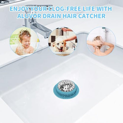 Aluvor Bathtub Drain Hair Catcher Shower Drain Cover Sink Drain Protector | Bathroom Sink & Bathtub Drain Strainer for Pop-Up & Regular Drains, sky blue - size: Large-Sky Blue