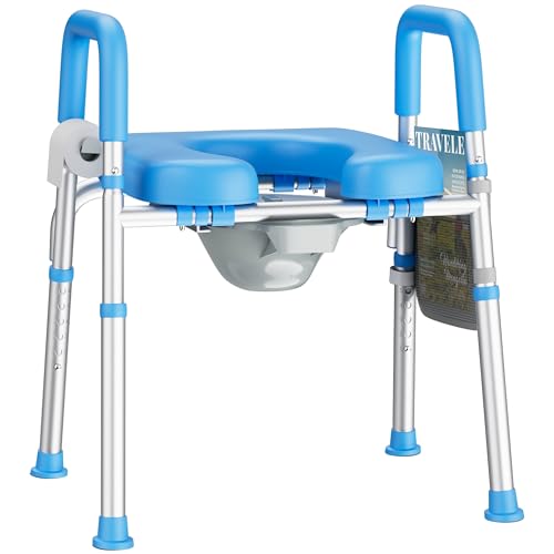 KEKOY Toilet Seat Risers for Seniors, Adjustable Size, Bedside Commode | Padded Elevated with Handles, Fits Most Heights Builds,Tool Free Install,Fits Most Round Elongated Toilets for Handicap, Blue - color: Blue, size: Ideal for Bedroom