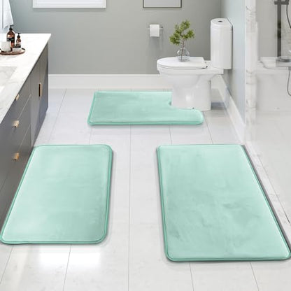 Clara Clark 3 Piece Bathroom Rugs Bath Mat Set, Velvet Memory Foam Bath Mats for Bathroom - Non-Slip, PVC Backing Bath Rugs, Washable - Dries Quickly, Blue - color: Light Blue