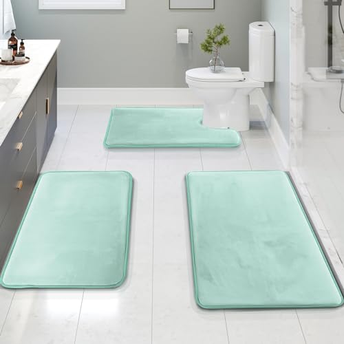 Clara Clark 3 Piece Bathroom Rugs Bath Mat Set, Velvet Memory Foam Bath Mats for Bathroom - Non-Slip, PVC Backing Bath Rugs, Washable - Dries Quickly, Blue - color: Light Blue