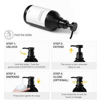 Refillable Shampoo and Conditioner Dispenser Set of 3 - Wall Mounted No Drill Pump with Bottles, 3 Chamber for Shower Soap and Body Wash Dispensers with Labels, Matte Black Bottle for Bathroom (16oz)