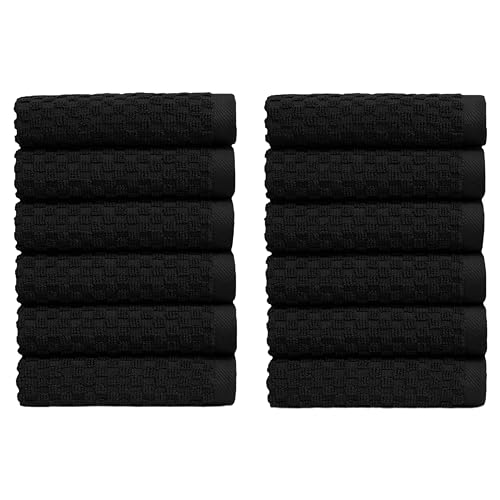 COTTON CRAFT Euro Spa Waffle Wash Cloth - Set of 12 Black Washcloth | Luxury Face Towel Set - 100% Cotton - Soft Plush Absorbent Low Lint Quick Dry - Gym Shower Beach Bath Kitchen - 12x12 inches - color: Black, size: 12 Pack Wash Cloths