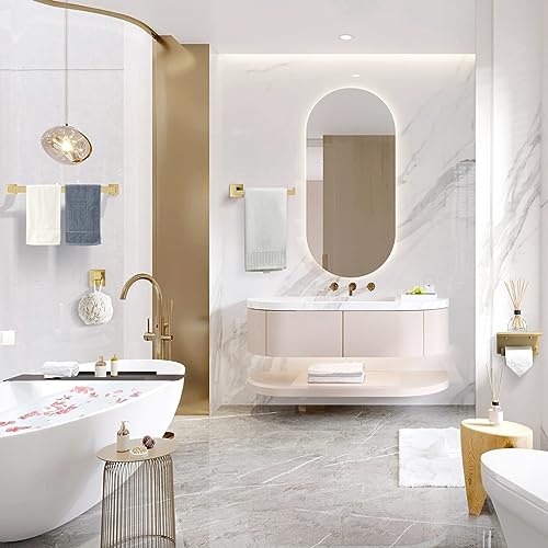 TURS Brushed Gold Bathroom Hardware Set 4-Piece Bath Towel Bar Set 24 Inch Stainless Steel Towel Holder Set for Bathroom Wall Mounted - color: Brushed Gold, size: Set A
