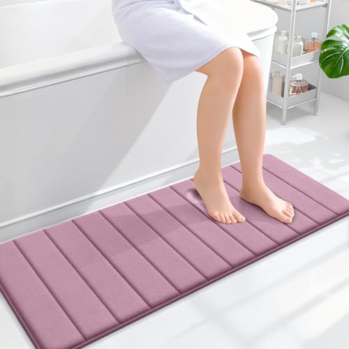 OLANLY Memory Foam Long Bathroom Rugs Runner 47x17, Super Soft Absorbent Bath Mat, Quick Dry, Machine Washable Shower Floor Rugs, Bathmat Carpet, Bathroom Home Decor Accessories, Deep Plum - color: Deep Plum, size: 47" X 17"