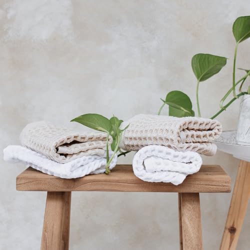 Waffle Washcloths Set, 100% Turkish Cotton (Beige) - color: Beige, size: Washcloths Set (4 Pieces)