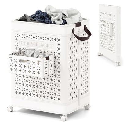 Giantex 75L Collapsible Laundry Baskets with Wheels | Foldable Laundry Hamper with Handles & Underwear Basket, Large Plastic Dirty Clothes Hamper for Bathroom, Bedroom, Dorm