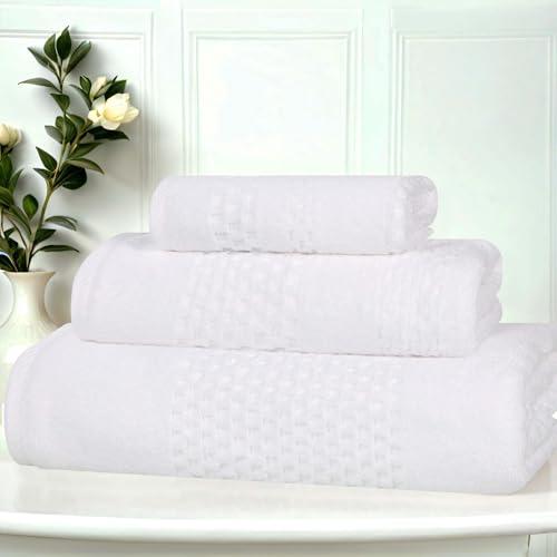 Superior Playa Zero Twist Cotton Medium Weight Towels, for Guest Bath, Bathroom, Shower, Spa, Plush, Quick Dry, Ultra-Soft Towels, Bath Essentials, Waffle Textured, 3 Piece Assorted Towel Set, White - color: White, size: 3 Piece Towel Set